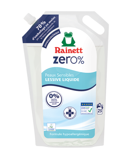 Lessive liquide 0% peaux sensibles, Rainett (1,5 L = 22 lavages)
