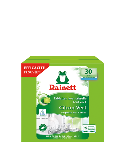 Tablettes pour lave-vaisselle tout en 1 citron vert, Rainett (x 30)